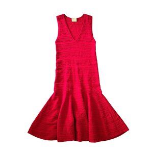 Torn Ronny Kobo US Women's Size S Knit V-Neck Sleeveless Fit Flare Dress Red